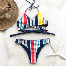 Load image into Gallery viewer, Reversible Colorful Days Stripe Bikini Set