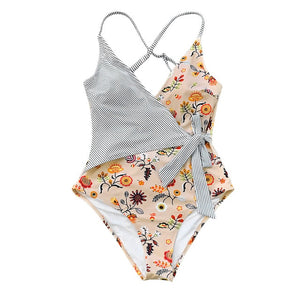 Floral And Striped Swimsuit