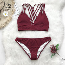 Load image into Gallery viewer, Burgundy Strappy Bikini Set