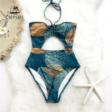 Load image into Gallery viewer, Green And Golden Leaves Print Swimsuit