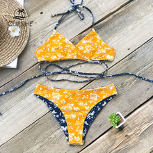 Load image into Gallery viewer, Blue And Yellow Floral Reversible Bikini Set