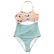 Load image into Gallery viewer, Floral And Green Striped Swimsuit