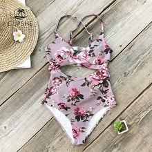 Load image into Gallery viewer, Mauve Pink Floral Wrap Swimsuit