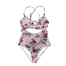 Load image into Gallery viewer, Mauve Pink Floral Wrap Swimsuit
