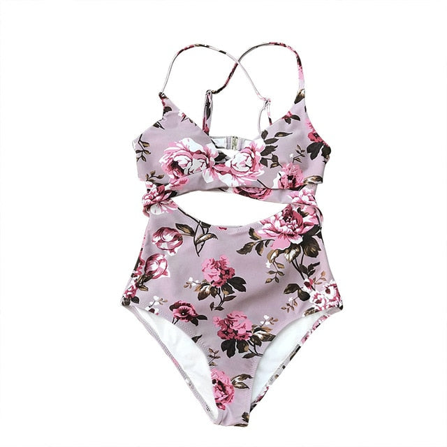 Mauve Pink Floral Wrap Swimsuit