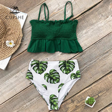 Load image into Gallery viewer, Smocked Green Leaf Print Bikini Set