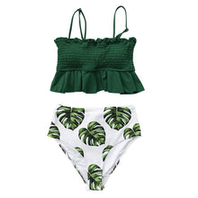 Load image into Gallery viewer, Smocked Green Leaf Print Bikini Set