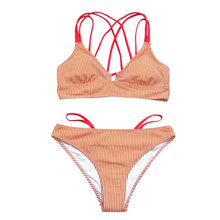Load image into Gallery viewer, Orange And White Stripe Strappy Bikini Set