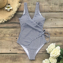 Load image into Gallery viewer, Blue and White Stripe Swimsuit