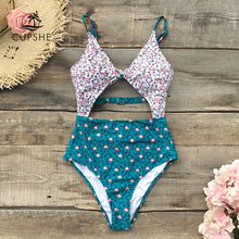 Load image into Gallery viewer, Floral Print Cutout Swimsuit