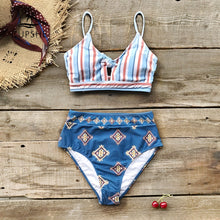 Load image into Gallery viewer, Red And Blue Print Knotted Bikini Set