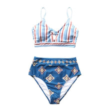 Load image into Gallery viewer, Red And Blue Print Knotted Bikini Set
